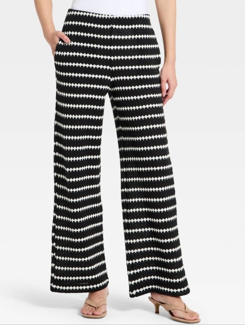 M- a new day-  Black and White Striped Wide-Leg Knit Pants- NWT